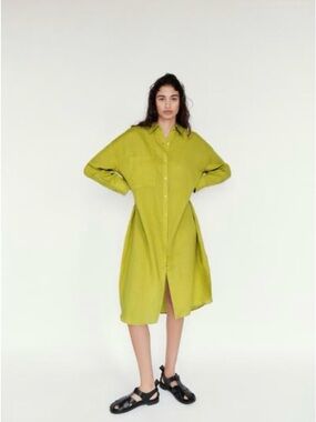 Zara Lime Green Button-Front Shirt Dress
